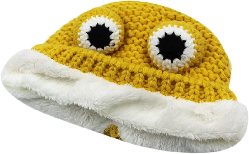 MINGSEECESS Kids Knitted Beanie Hat Cute Frog Cartoon Winter Warmer Cap with Big Eyes for Baby Boys Girls - Image 3